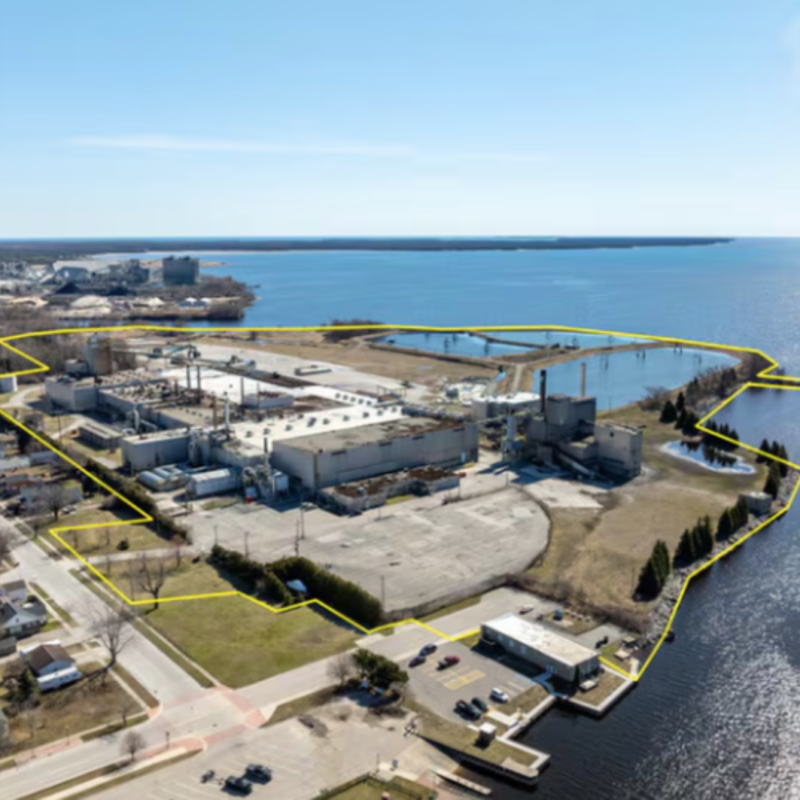 Photo showing the 92-acre former DPI site in Alpena, MI that is currently under demolition.